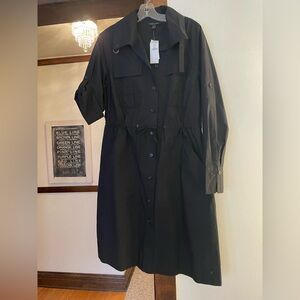 New Black Button-Up Long Sleeve Dress
